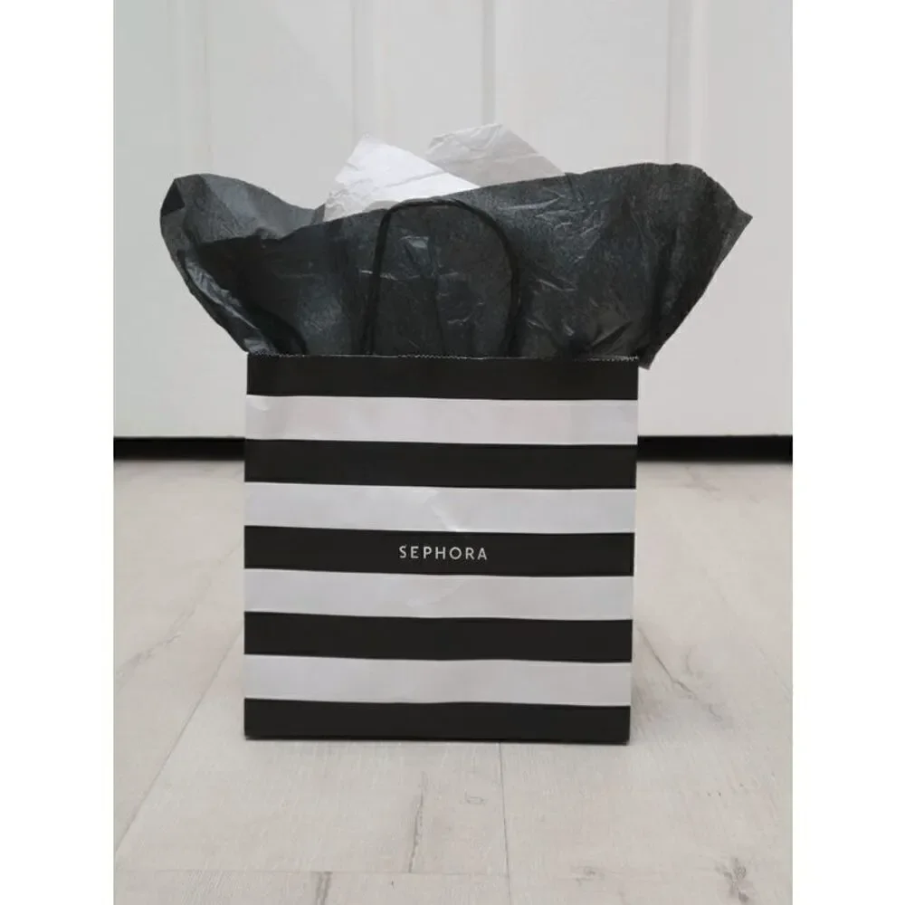 🖤🤍 SEPHORA Empty Black White Striped Paper Shopping Gift Bag with Tissues